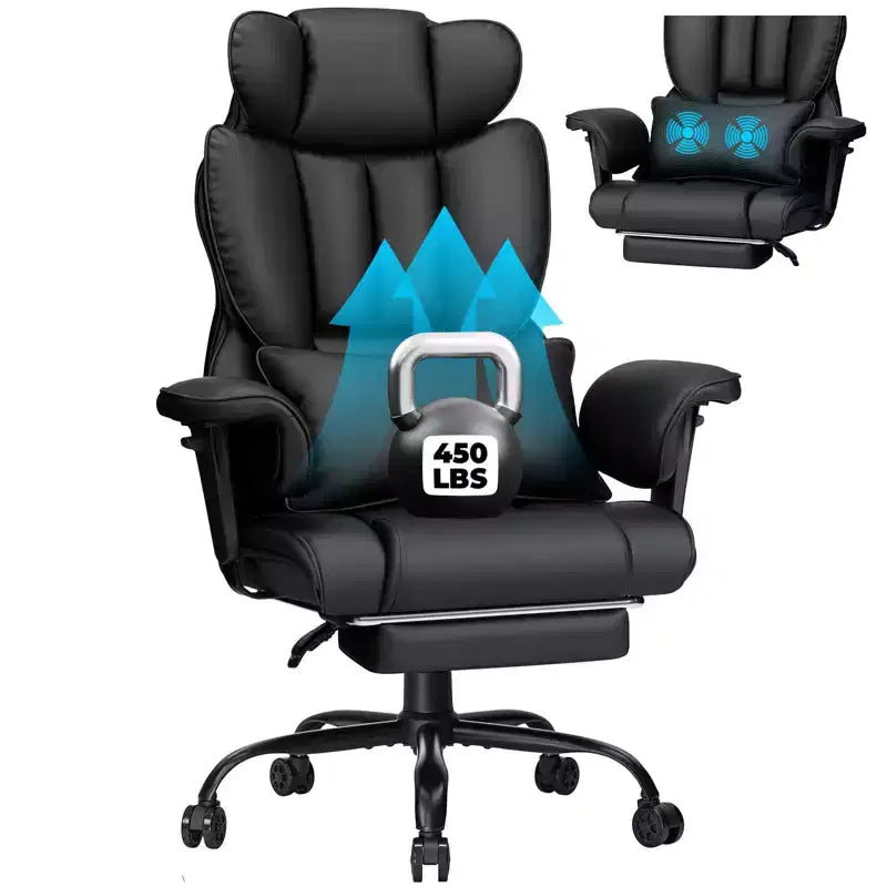 Hoffree Big & Tall Executive Leather Ergonomic Office Chair 450Lbs with 2-Point Massage Lumbar Support & Footrest