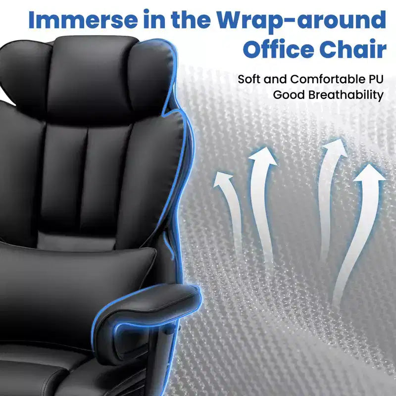 Hoffree Big & Tall Executive Leather Ergonomic Office Chair 450Lbs with 2-Point Massage Lumbar Support & Footrest