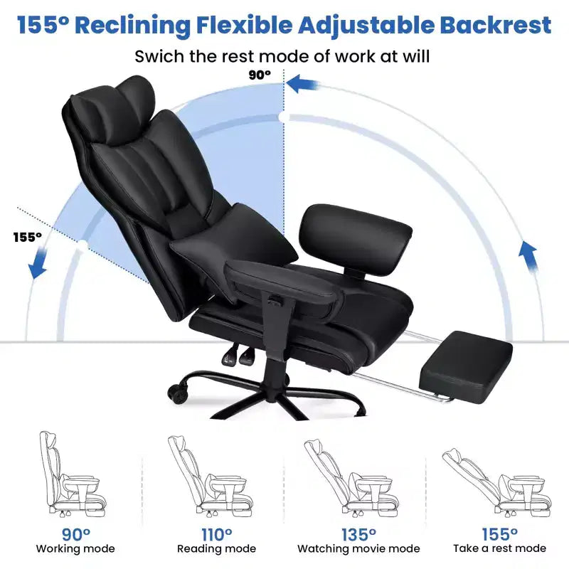 Hoffree Big & Tall Executive Leather Ergonomic Office Chair 450Lbs with 2-Point Massage Lumbar Support & Footrest