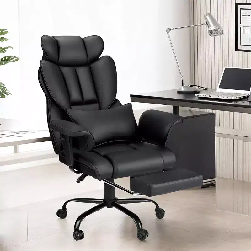 Hoffree Big & Tall Executive Leather Ergonomic Office Chair 450Lbs with 2-Point Massage Lumbar Support & Footrest