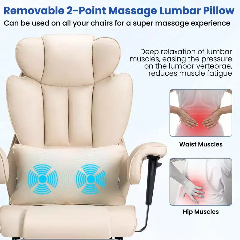 Hoffree Big & Tall Executive Leather Ergonomic Office Chair 450Lbs with 2-Point Massage Lumbar Support & Footrest