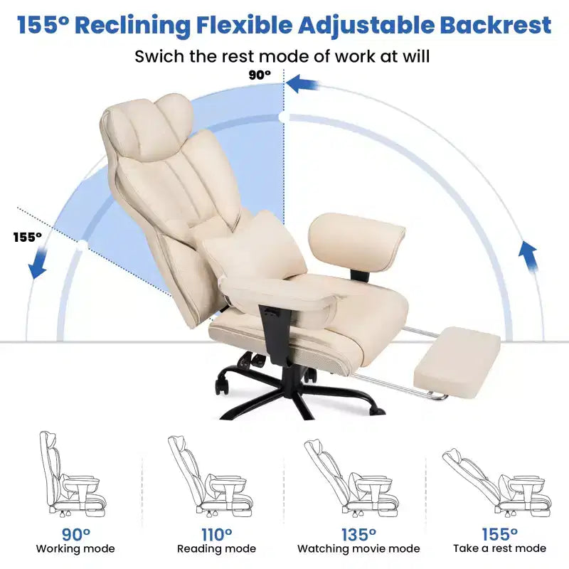 Hoffree Big & Tall Executive Leather Ergonomic Office Chair 450Lbs with 2-Point Massage Lumbar Support & Footrest