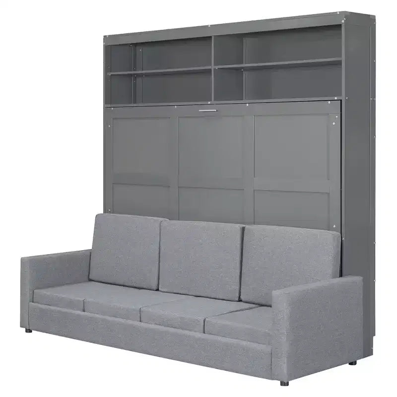 Queen Size Murphy Bed Wall Bed with 4-Seater Sofa and Storage Shelves-ModernLuxe