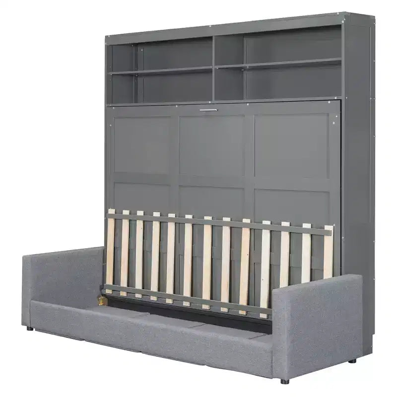 Queen Size Murphy Bed Wall Bed with 4-Seater Sofa and Storage Shelves-ModernLuxe