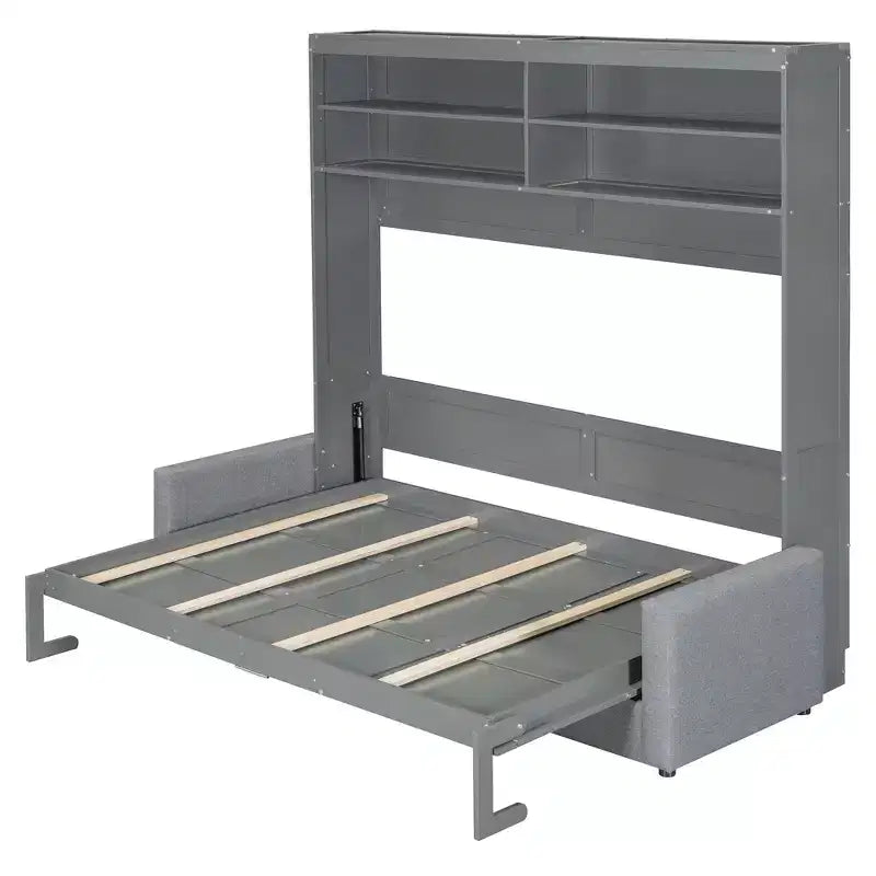Queen Size Murphy Bed Wall Bed with 4-Seater Sofa and Storage Shelves-ModernLuxe