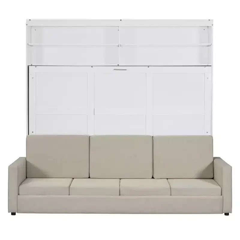 Queen Size Murphy Bed Wall Bed with 4-Seater Sofa and Storage Shelves-ModernLuxe