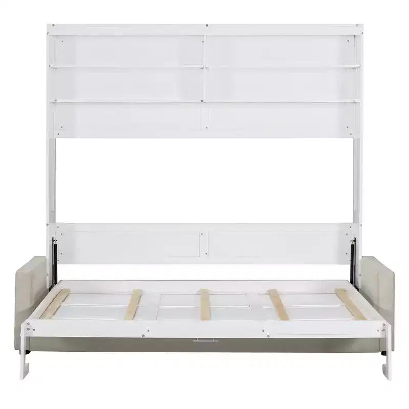 Queen Size Murphy Bed Wall Bed with 4-Seater Sofa and Storage Shelves-ModernLuxe