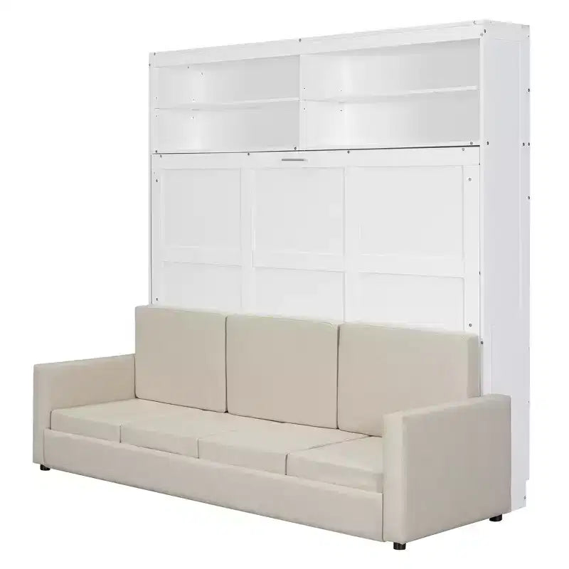 Queen Size Murphy Bed Wall Bed with 4-Seater Sofa and Storage Shelves-ModernLuxe