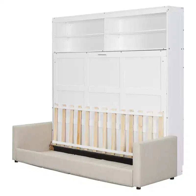 Queen Size Murphy Bed Wall Bed with 4-Seater Sofa and Storage Shelves-ModernLuxe