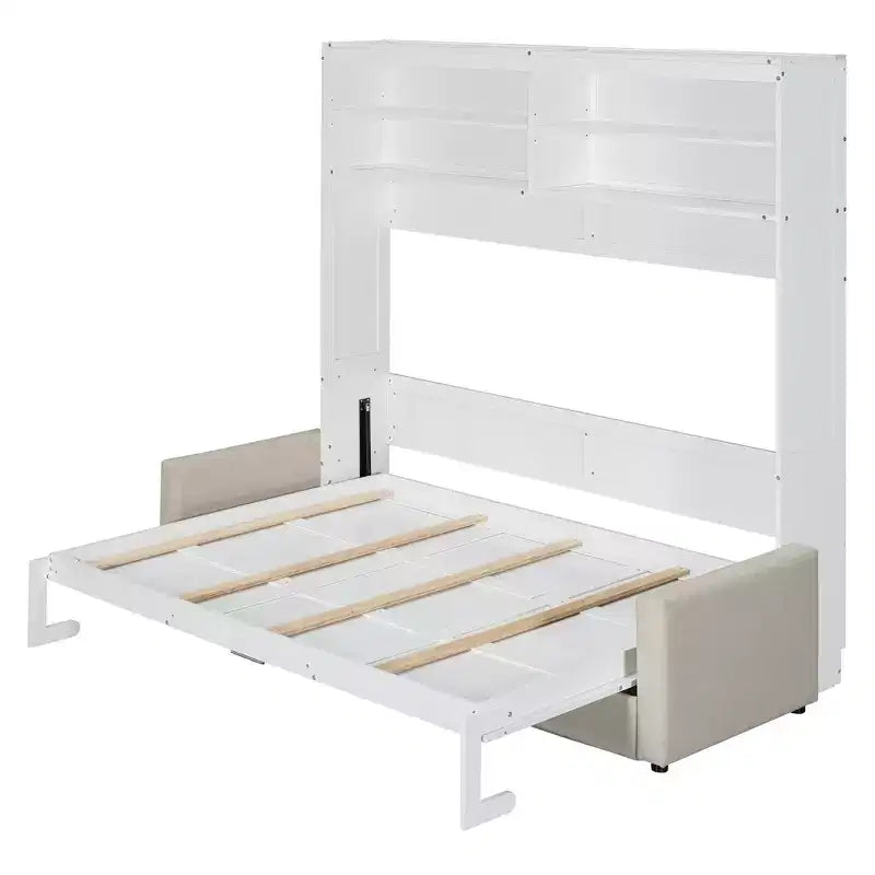 Queen Size Murphy Bed Wall Bed with 4-Seater Sofa and Storage Shelves-ModernLuxe