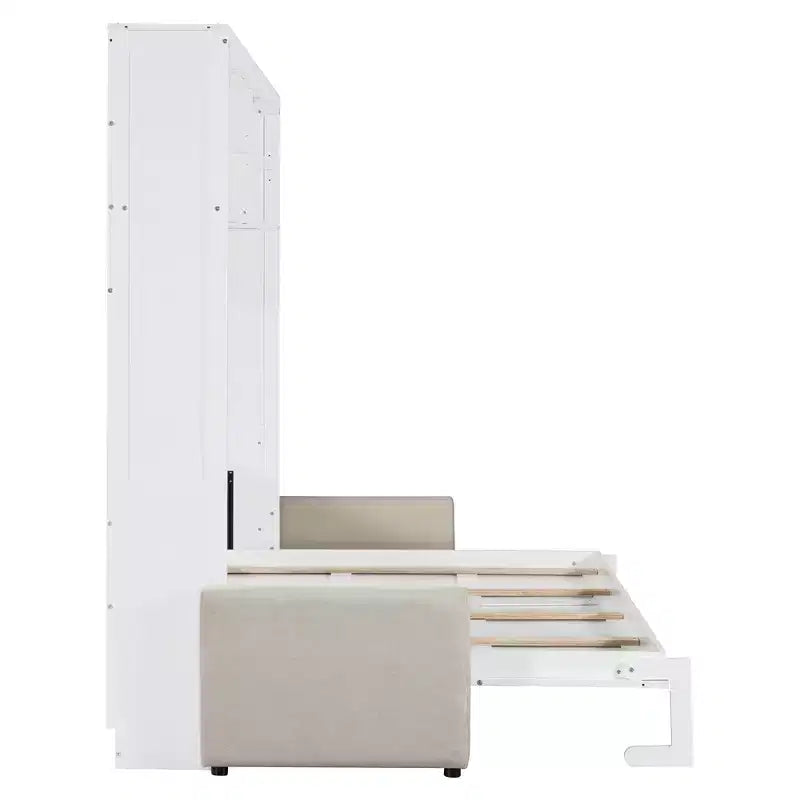 Queen Size Murphy Bed Wall Bed with 4-Seater Sofa and Storage Shelves-ModernLuxe