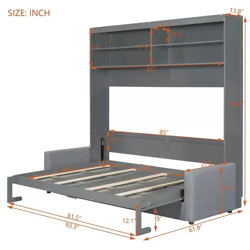 Queen Size Murphy Bed Wall Bed with 4-Seater Sofa and Storage Shelves-ModernLuxe