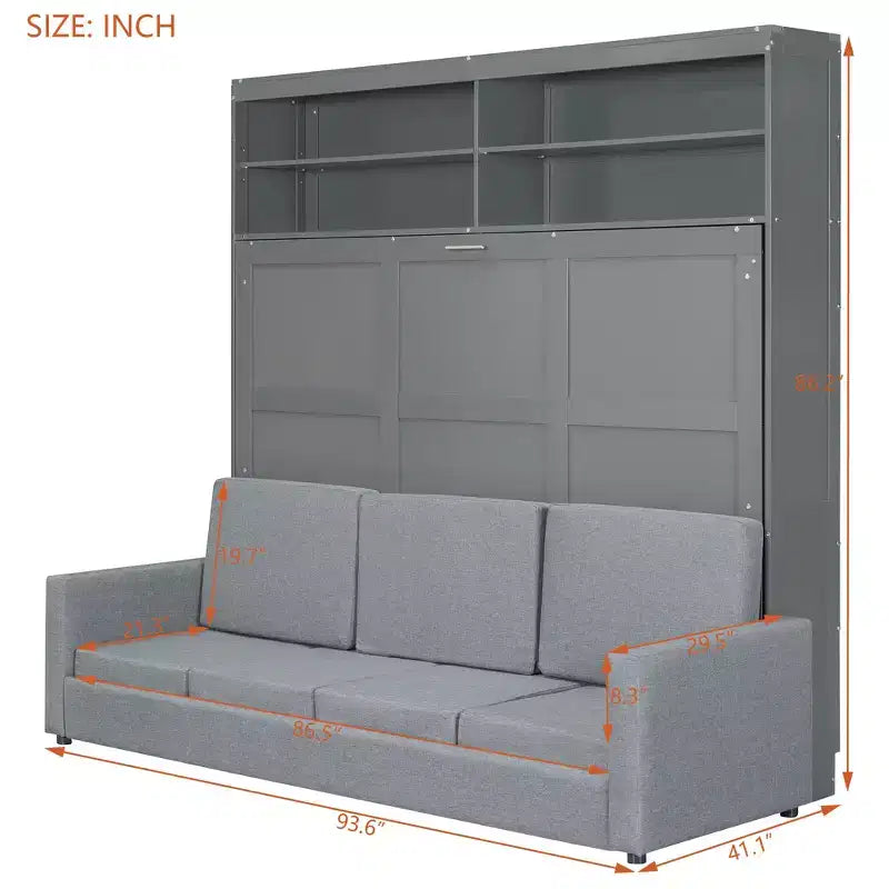 Queen Size Murphy Bed Wall Bed with 4-Seater Sofa and Storage Shelves-ModernLuxe