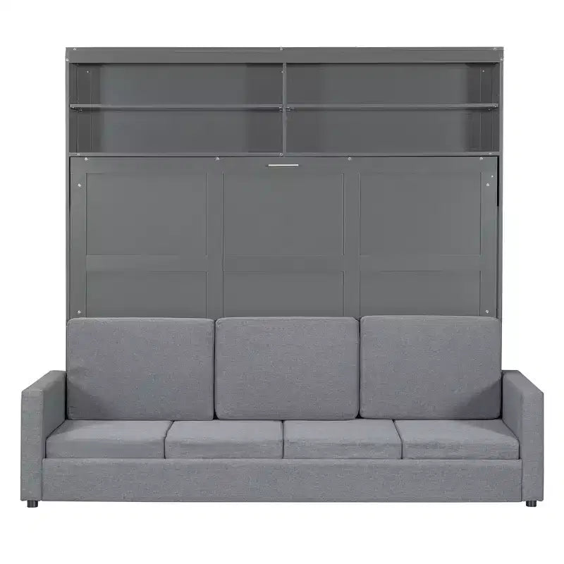 Queen Size Murphy Bed Wall Bed with 4-Seater Sofa and Storage Shelves-ModernLuxe
