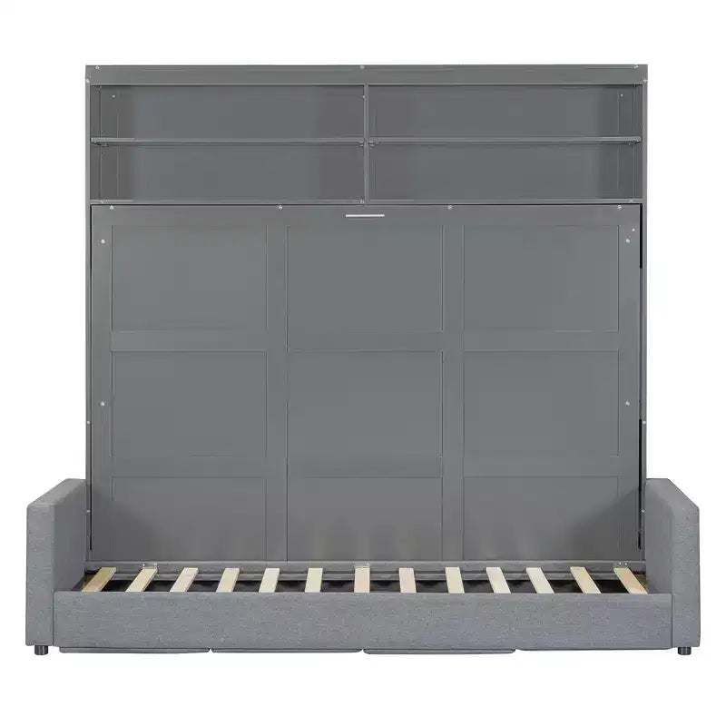 Queen Size Murphy Bed Wall Bed with 4-Seater Sofa and Storage Shelves-ModernLuxe