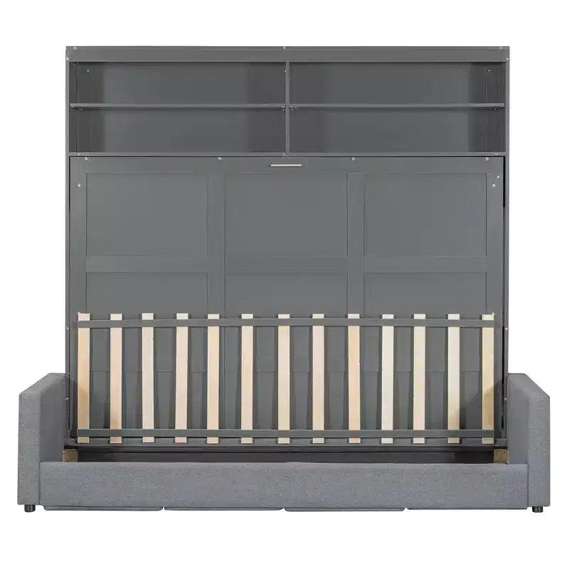 Queen Size Murphy Bed Wall Bed with 4-Seater Sofa and Storage Shelves-ModernLuxe
