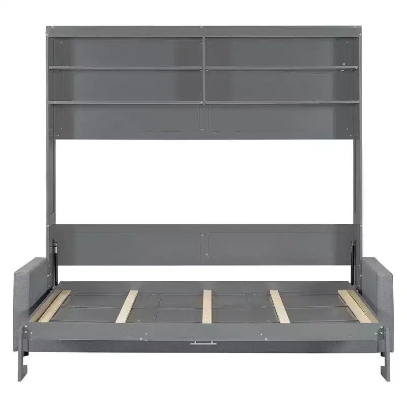 Queen Size Murphy Bed Wall Bed with 4-Seater Sofa and Storage Shelves-ModernLuxe