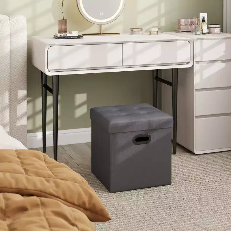 15 Ottoman with Storage, Folding Footstool, Storage Ottoman Bench, Cube Storage Chest Bedroom Bench with Storage 660 lb Load Capacity
