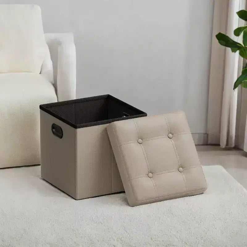 15 Ottoman with Storage, Folding Footstool, Storage Ottoman Bench, Cube Storage Chest Bedroom Bench with Storage 660 lb Load Capacity