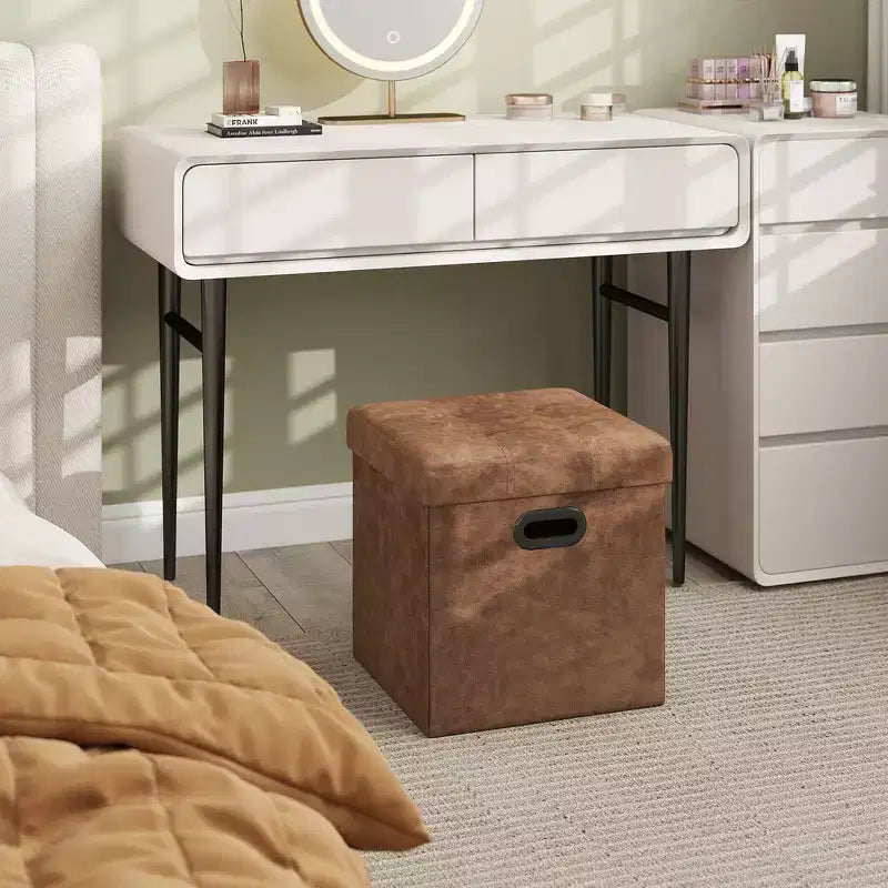 15 Ottoman with Storage, Folding Footstool, Storage Ottoman Bench, Cube Storage Chest Bedroom Bench with Storage 660 lb Load Capacity