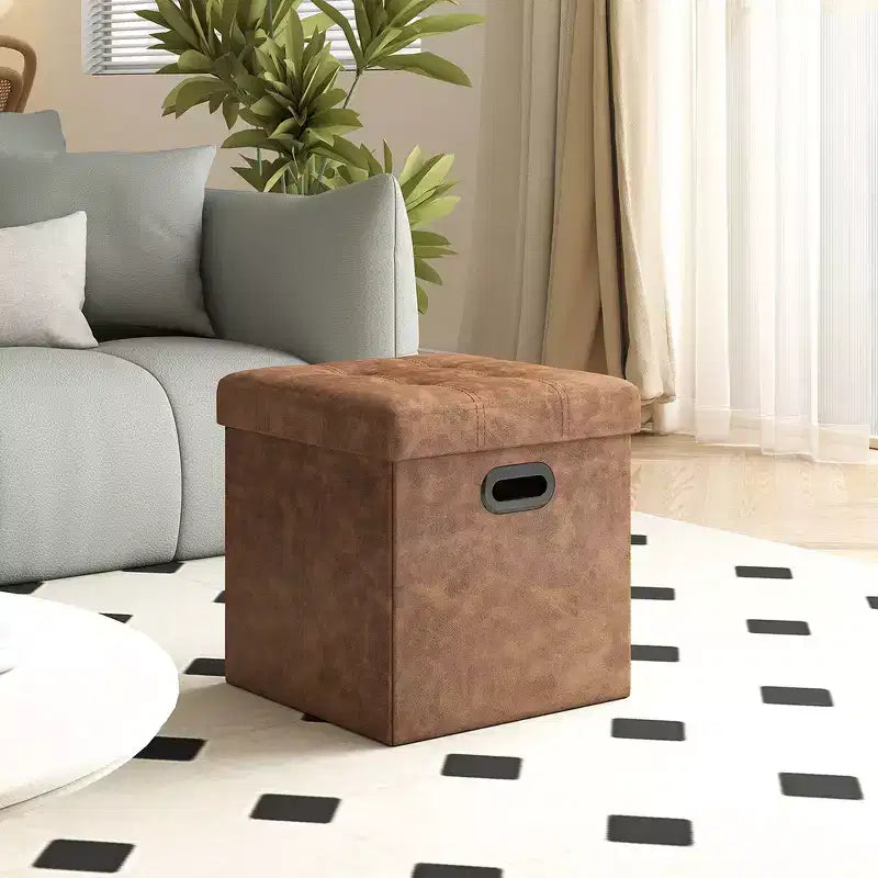 15 Ottoman with Storage, Folding Footstool, Storage Ottoman Bench, Cube Storage Chest Bedroom Bench with Storage 660 lb Load Capacity