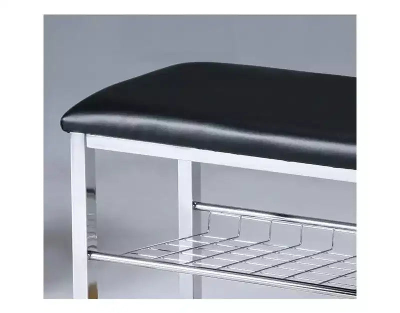Metal Shoe Bench with Faux Leather Seat, Chrome and Black
