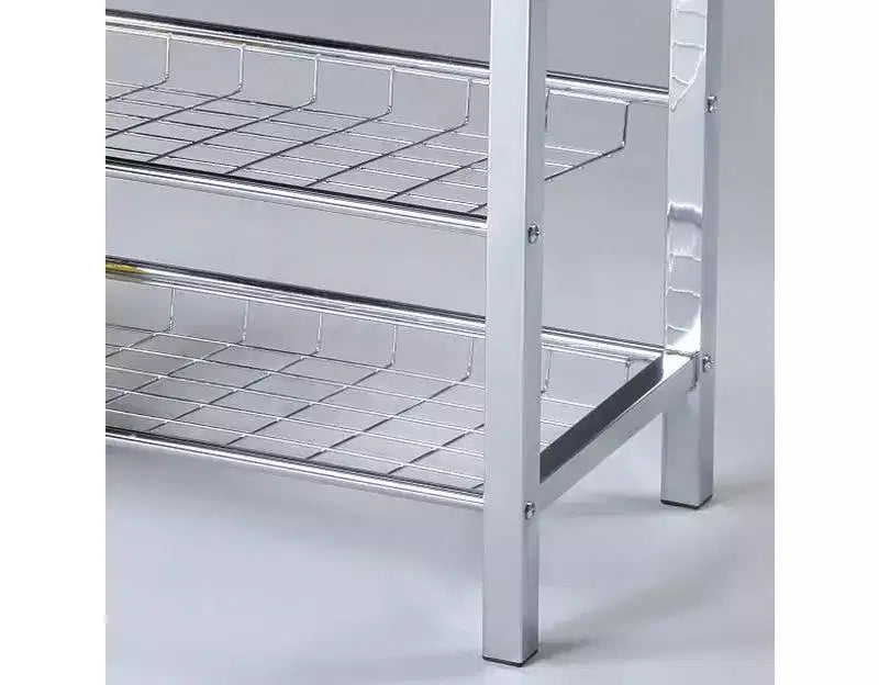 Metal Shoe Bench with Faux Leather Seat, Chrome and Black