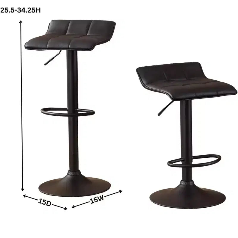 Roundhill Furniture Belham Swivel Bonded Leather Adjustable Bar Stool, Black, Set of 2