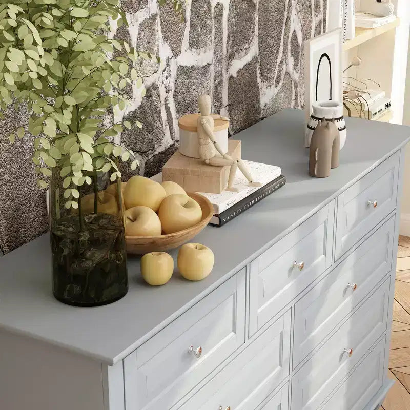 Famapy 9 Drawer Dresser Classic Style Metal Button Handles 5 Support Legs