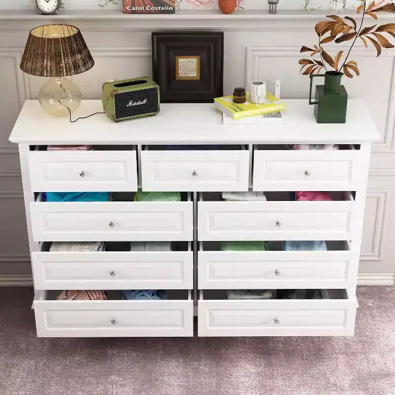 Famapy 9 Drawer Dresser Classic Style Metal Button Handles 5 Support Legs