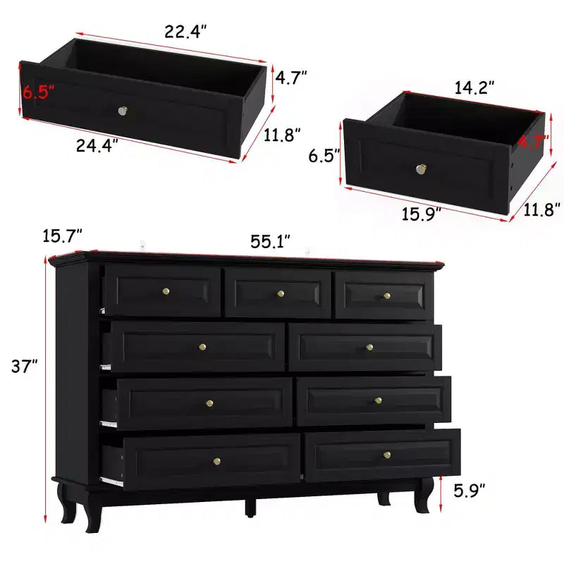 Famapy 9 Drawer Dresser Classic Style Metal Button Handles 5 Support Legs