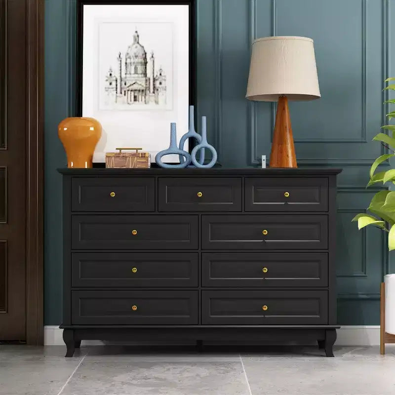 Famapy 9 Drawer Dresser Classic Style Metal Button Handles 5 Support Legs