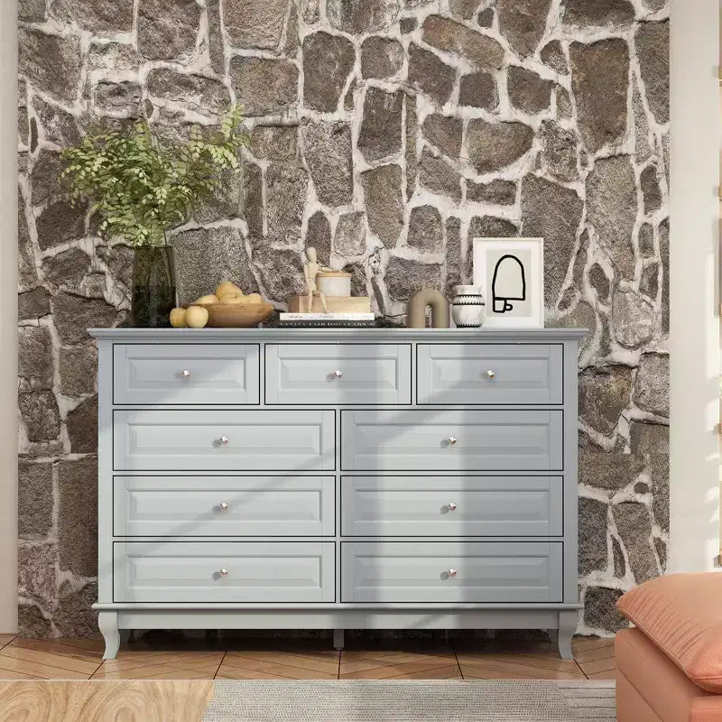 Famapy 9 Drawer Dresser Classic Style Metal Button Handles 5 Support Legs