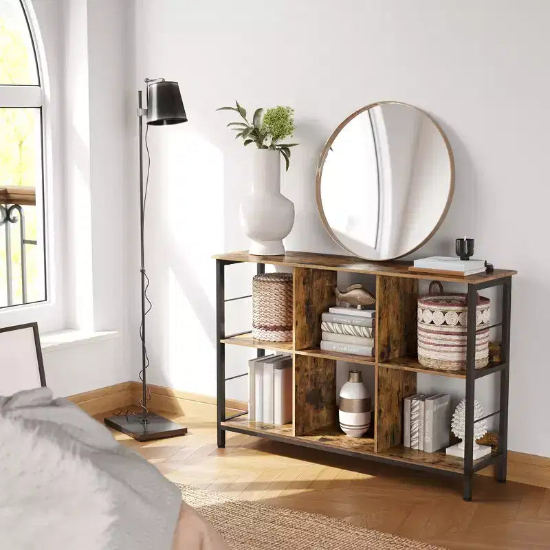 Bookshelf, Cube Shelf, Console Table, TV Stand with 6 Storage Cubes, 13 x 47.2 x 31.5 Inches Industrial Design, Rustic Brown
