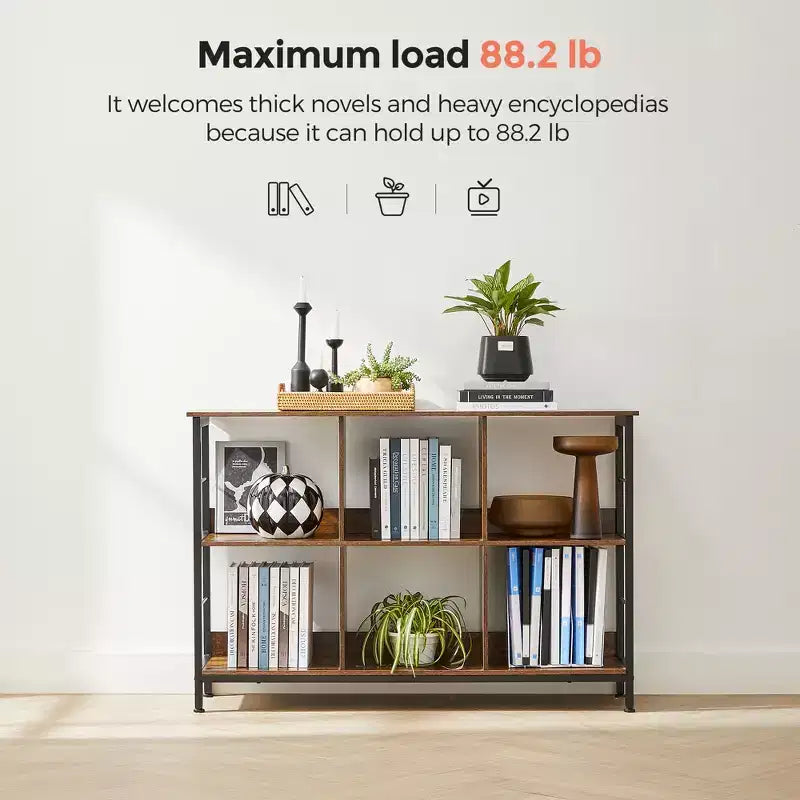 Bookshelf, Cube Shelf, Console Table, TV Stand with 6 Storage Cubes, 13 x 47.2 x 31.5 Inches Industrial Design, Rustic Brown