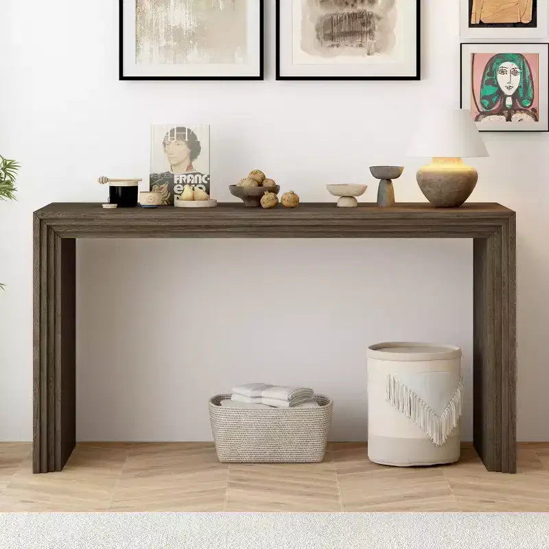 59.2W Modern Style Console Table with Paulownia Solid Wood Veneer, Suitable for Foyer, Living Room or Entryway - ModernLuxe