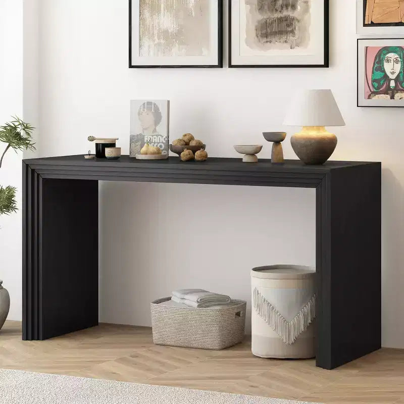 59.2W Modern Style Console Table with Paulownia Solid Wood Veneer, Suitable for Foyer, Living Room or Entryway - ModernLuxe