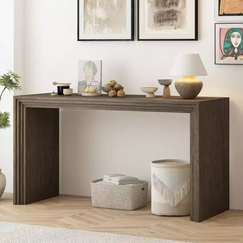 59.2W Modern Style Console Table with Paulownia Solid Wood Veneer, Suitable for Foyer, Living Room or Entryway - ModernLuxe