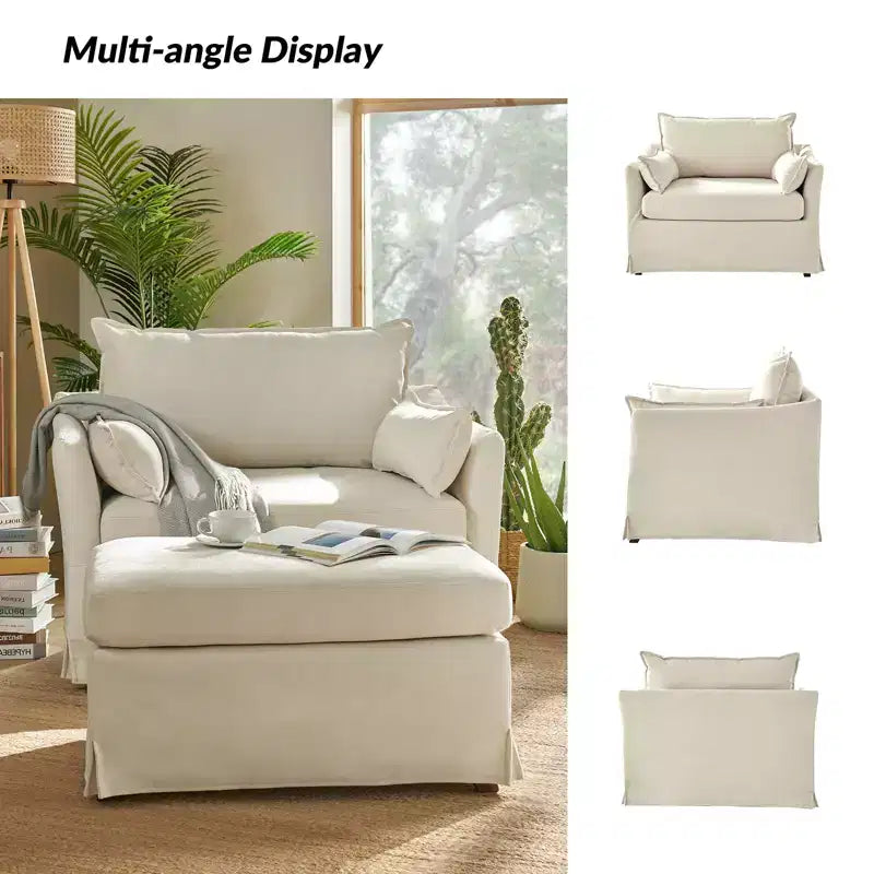 Nat Slipcovered Armchair with Ottoman | HULALA HOME