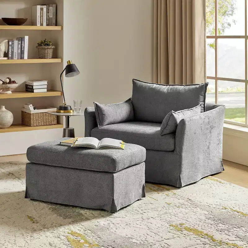 Nat Slipcovered Armchair with Ottoman | HULALA HOME