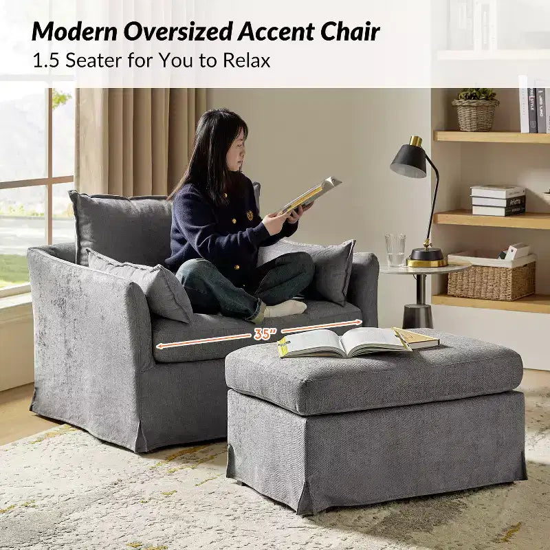Nat Slipcovered Armchair with Ottoman | HULALA HOME