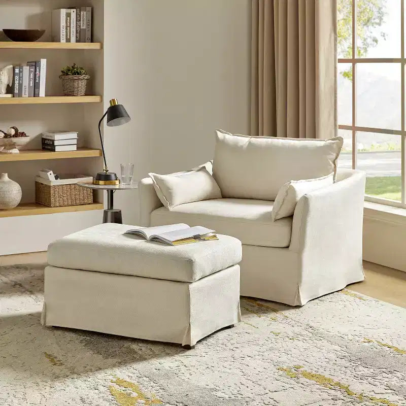 Nat Slipcovered Armchair with Ottoman | HULALA HOME