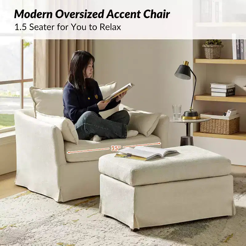 Nat Slipcovered Armchair with Ottoman | HULALA HOME