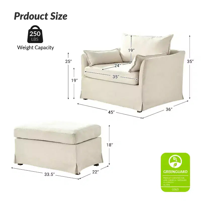 Nat Slipcovered Armchair with Ottoman | HULALA HOME