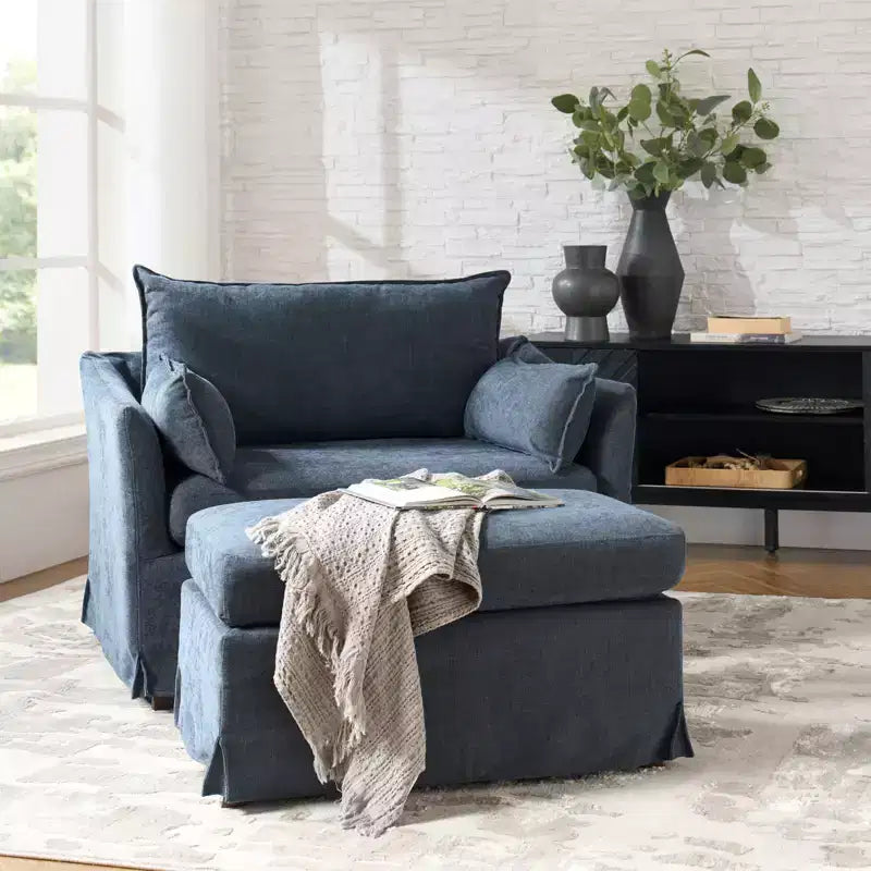 Nat Slipcovered Armchair with Ottoman | HULALA HOME