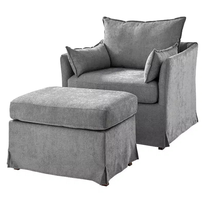 Nat Slipcovered Armchair with Ottoman | HULALA HOME