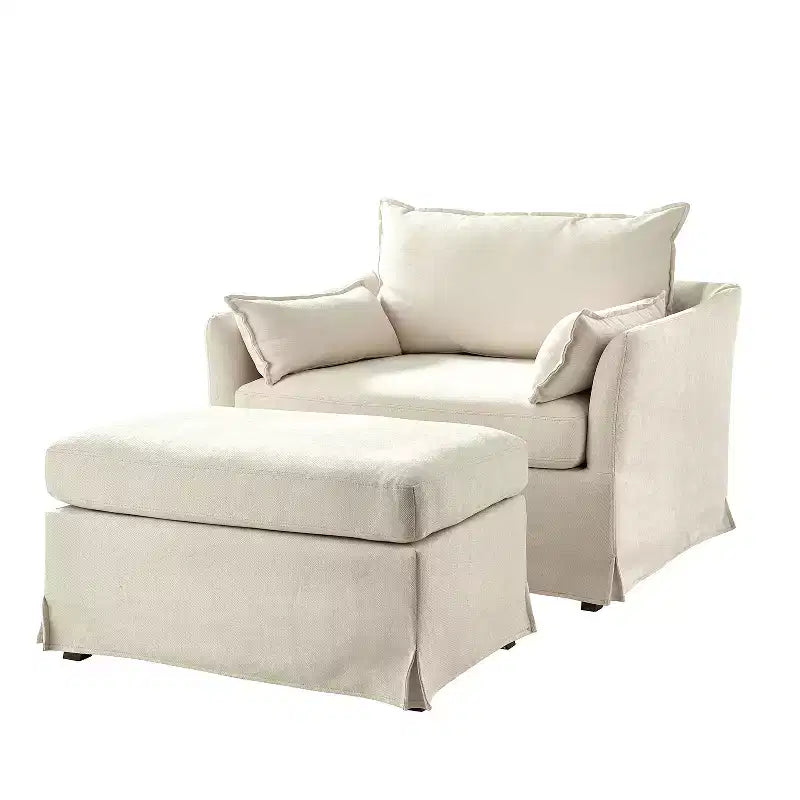 Nat Slipcovered Armchair with Ottoman | HULALA HOME